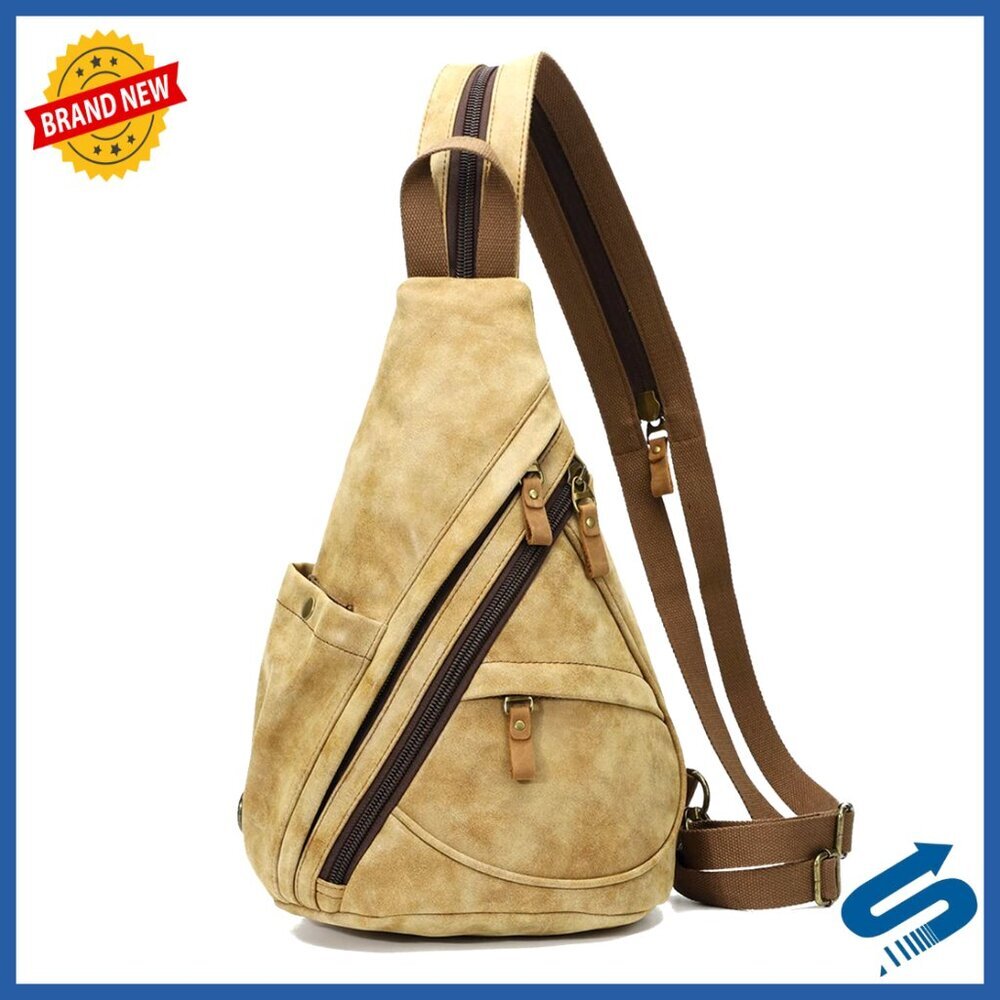 PU Leather Sling Bag Crossbody Backpack Casual Daypack Unisex Lightweight